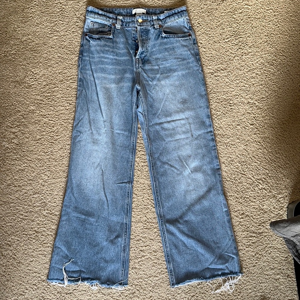 High waisted cut off wide leg jeans.